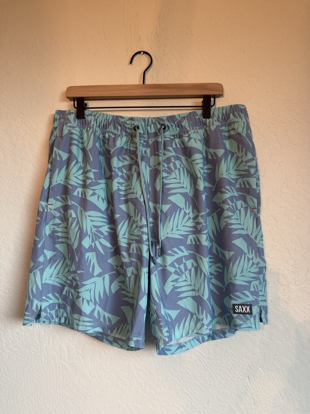 Saxx Men’s Oh Buoy 2N1 Volley 7" Swim Short Island Line Up Surf Blue Size XL
